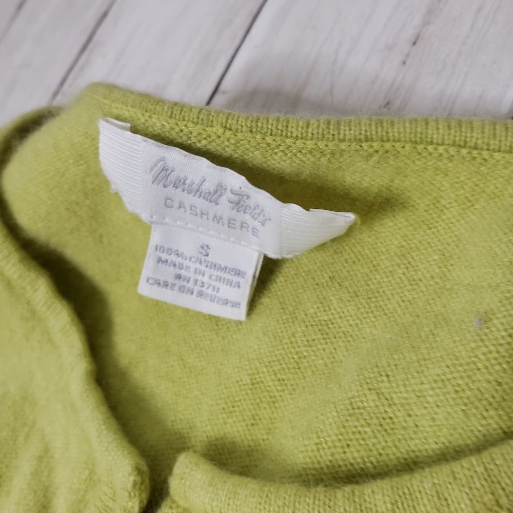 Vintage Sweater Cardigan Small Cashmere Marshall Fields Green Crewneck - Picture 11 of 15